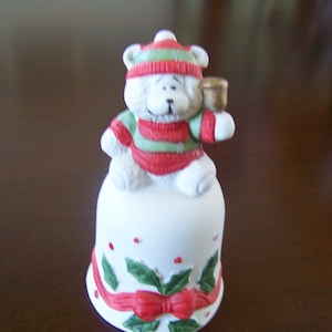 Vintage Ceramic Bell 1980's Snow Bear House of Lloyd Bisque Bell Collectible Gift Idea Hand Painted/Excellent Condition image 1