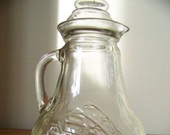 Nautical Sailboat Pitcher - Embossed glass with Lid - Gift for Him - Vintage 1950's Bar Ware - Home Entertaining
