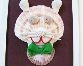 Seashell Tabby Cat Portrait Collage: Personalized Caricature Wall Art