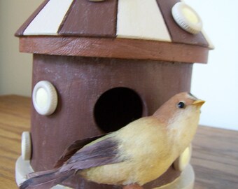 Polka Dot Birdhouse: Hand Painted/Circus Tent Roof/ Matching Bird