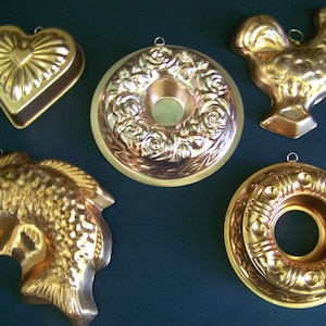 Vintage Copper/Aluminum Gelatin Mold Set of 5: Kitchen Decor Wall Hangings