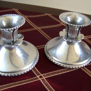 Vintage Aluminum Candlesticks Set of Two - Hammered Farber Ware - Antique 1940&#39;s  - Flower Pattern - Great Condition