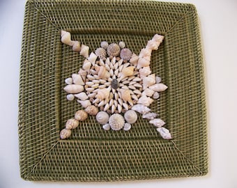 Seashell Collage Wall Hanging: Raffia Plate Charger Frame