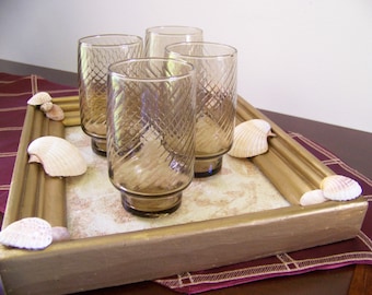 Unique Serving Tray Upcycled & One of a Kind - Antique Wood Picture Frame - Seashells/Sand Under Glass - Drink/Food/Candle Tray