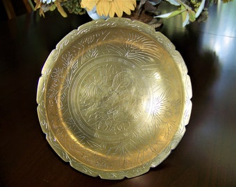 Brass Dragon Bowl - Vintage 1940s:  Scalloped Rim/Pedestal Base