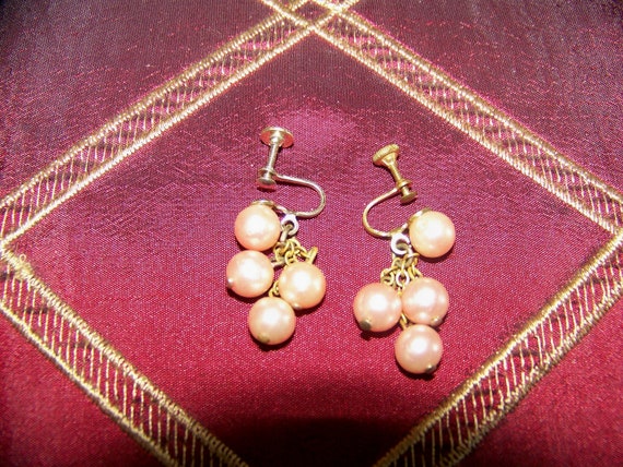 Vintage Pearl Earrings Sets -Pink Faux Pearls -Mo… - image 5