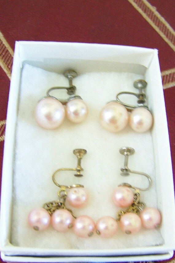 Vintage Pearl Earrings Sets -Pink Faux Pearls -Mo… - image 10