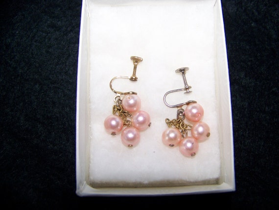 Vintage Pearl Earrings Sets -Pink Faux Pearls -Mo… - image 9