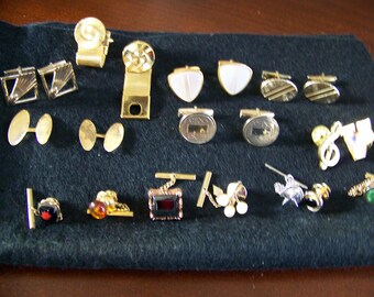 Vintage Tie Tacks & Cuff Links - 1950's - 1970's - Lot of 15 - Stones/Etchings