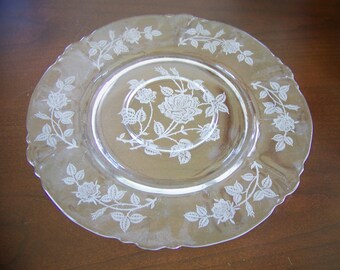 Crystal Heisey Serving Plate - Vintage 1950's Intricate Etched Roses/12" Diameter