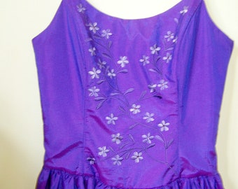 1990's Iridescent Purple Prom Gown: Scott McClintock/Embroidered Bodice/Corset Back