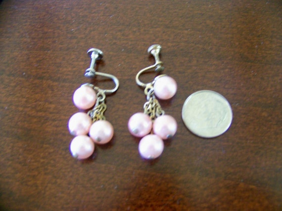 Vintage Pearl Earrings Sets -Pink Faux Pearls -Mo… - image 6