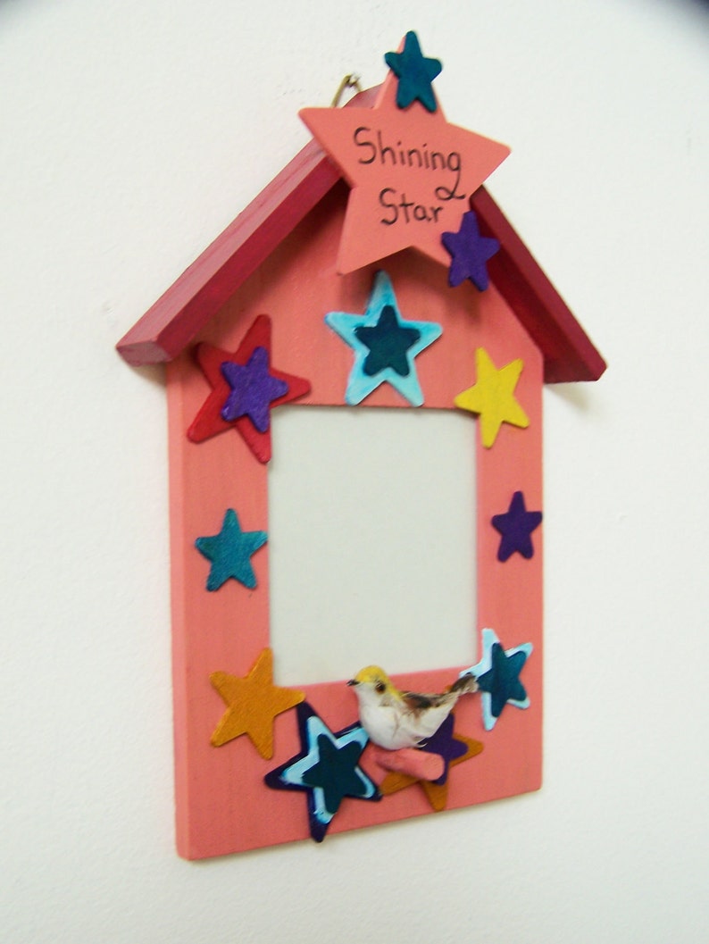 Stars on Pink Wood Birdhouse Frame Photo Frame Gift from Daughter Shining Star Can Personalize 3 x 3 Photo