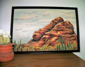 Camelback Mountain Vintage Oil Painting: Original Red Rock/Arizona Landscape/Framed & Signed