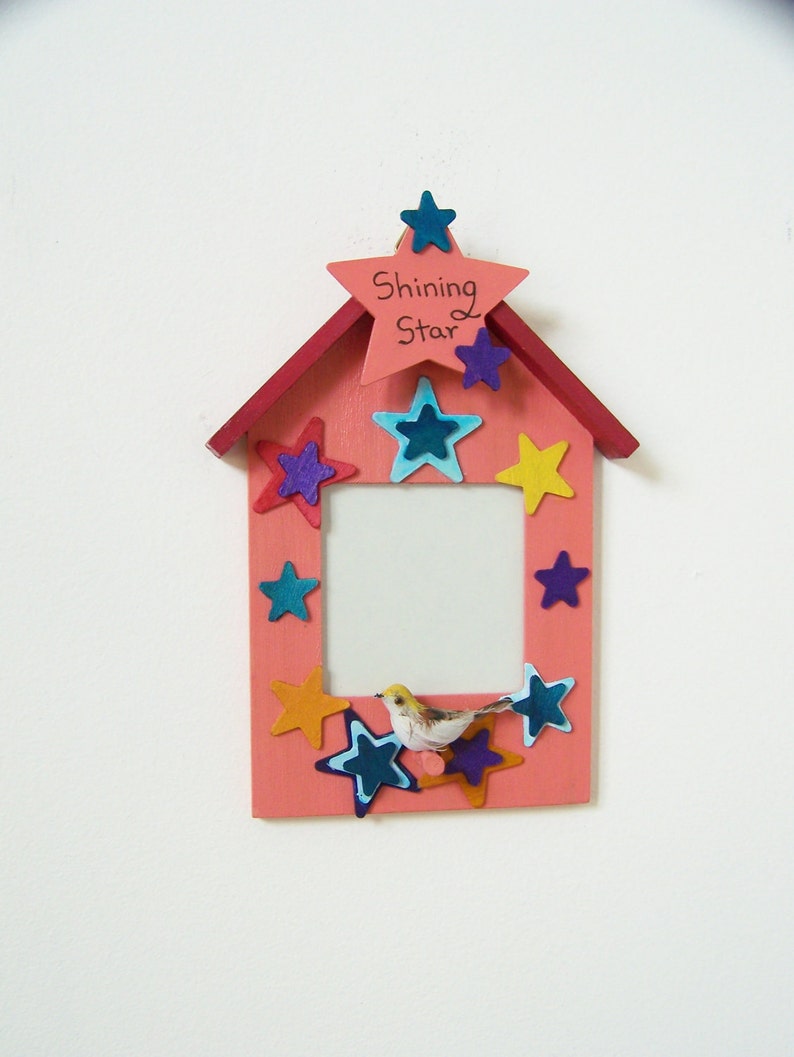 Stars on Pink Wood Birdhouse Frame Photo Frame Gift from Daughter Shining Star Can Personalize 3 x 3 Photo