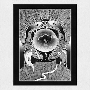 太陽と月。アートプリント (8x8 インチ)。オカルトペンとインク 太陽と月。アートプリント (8x8 インチ)。オカルトペンとインク
