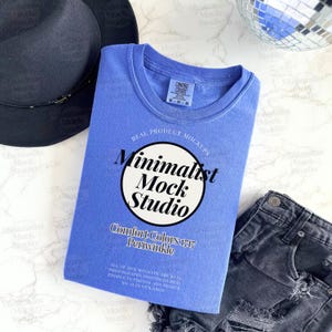 Comfort Colors 1717 Periwinkle Mockup tshirt Mockup tshirt Flay Lay Print on Demand Trendy Minimalist Boho Mock ups Purple tshirt Mockups
