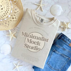 Comfort Colors Mockup 1717 Ivory tshirt Mockup tshirt Shirt Flay Lay Print on Demand Trendy Minimalist Boho Aesthetic Ivory Shirt Mock up