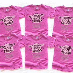 Comfort Colors Mockup Crunchberry 9018 Kids tshirt Mockup C9018 Kids Group Flat Lay Mock ups  Minimalist Pink Shirt Mockups Digital Download