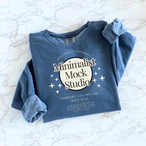 Comfort Colors 1466 Blue Jean Crewneck Sweatshirt Mockup C1466 Blue Jean Mockup Print on Demand Cozy Aesthetic Minimalist Digital Download
