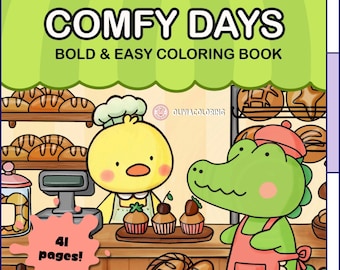 Comfy Days Cute & Comfy Coloring Book 41 Pages | PDF Download Instant Download Cute and Cozy Coloring Book