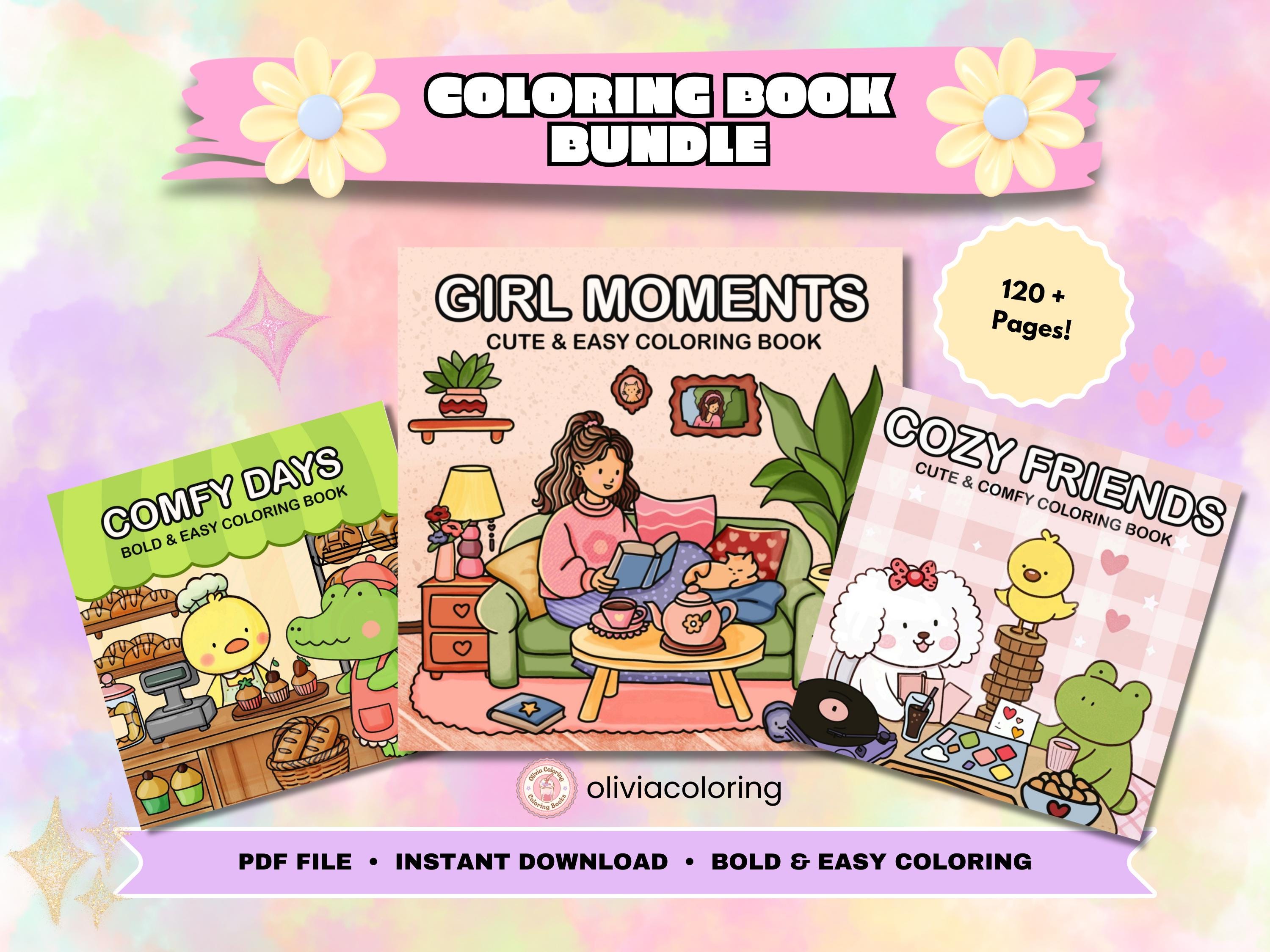 Cute & Cozy Coloring Book Bundle for Girls – 3 Books, 120+ Pages, Instant PDF Download