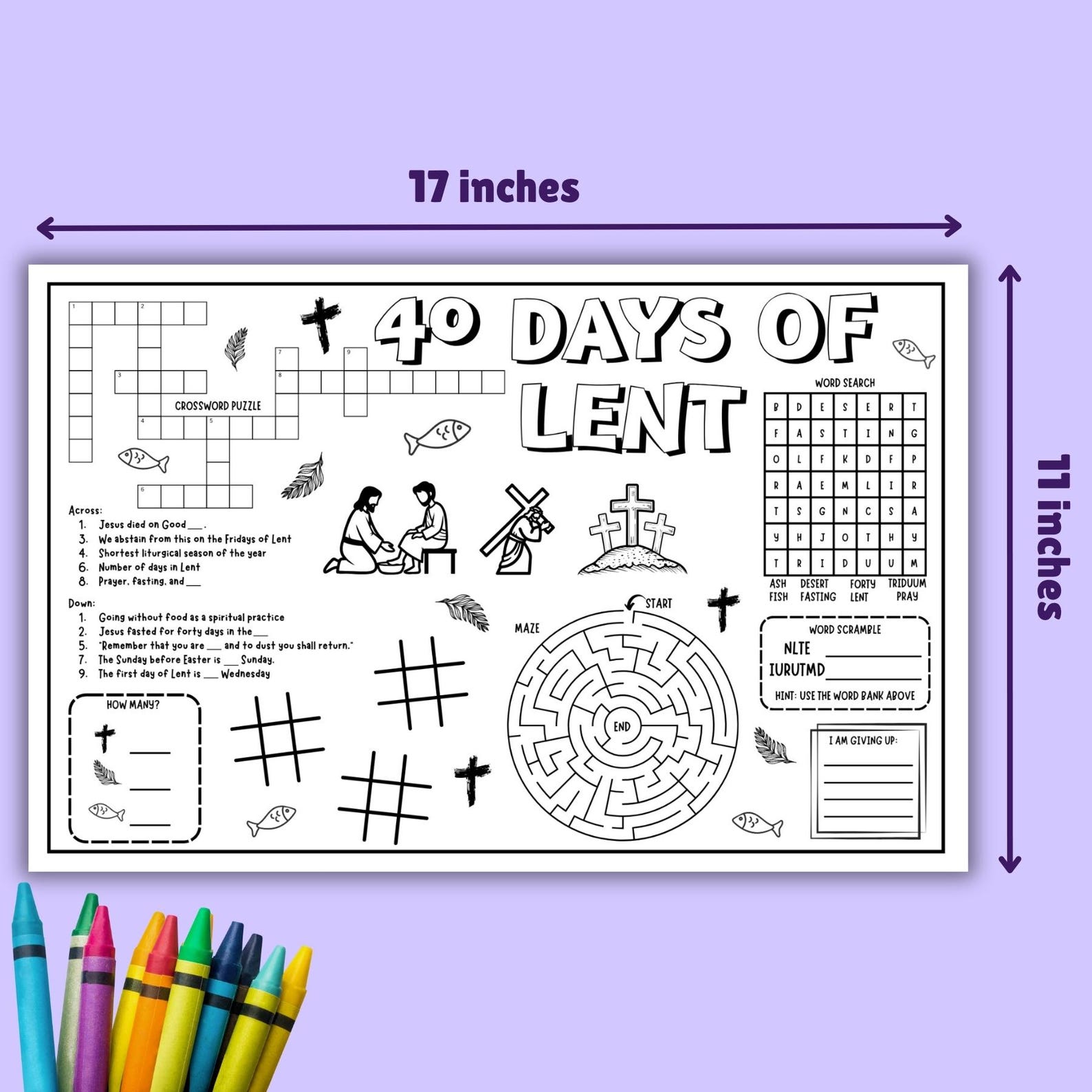 Lent Activity and Coloring Placemat for Catholic Kids (digital Download ...