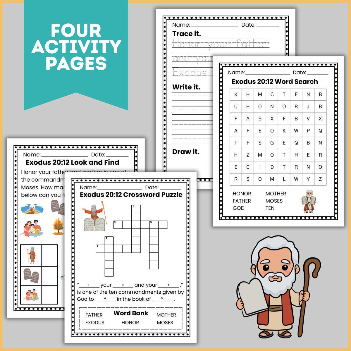 Exodus 20:12 Memory Verse Scripture Packet for Kids (digital Download ...