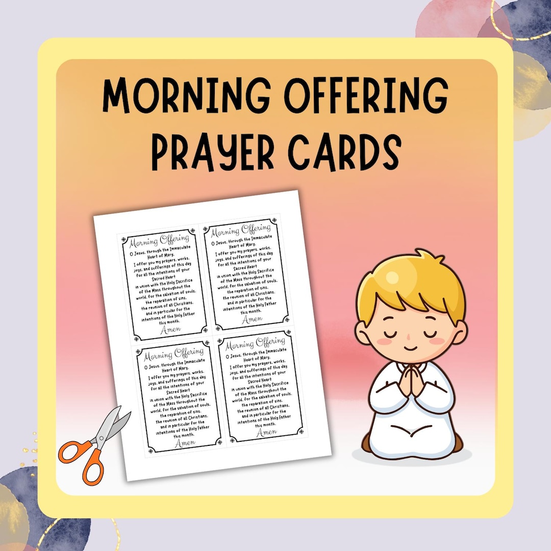Printable Catholic Morning Offering Prayer Card for Children (digital ...