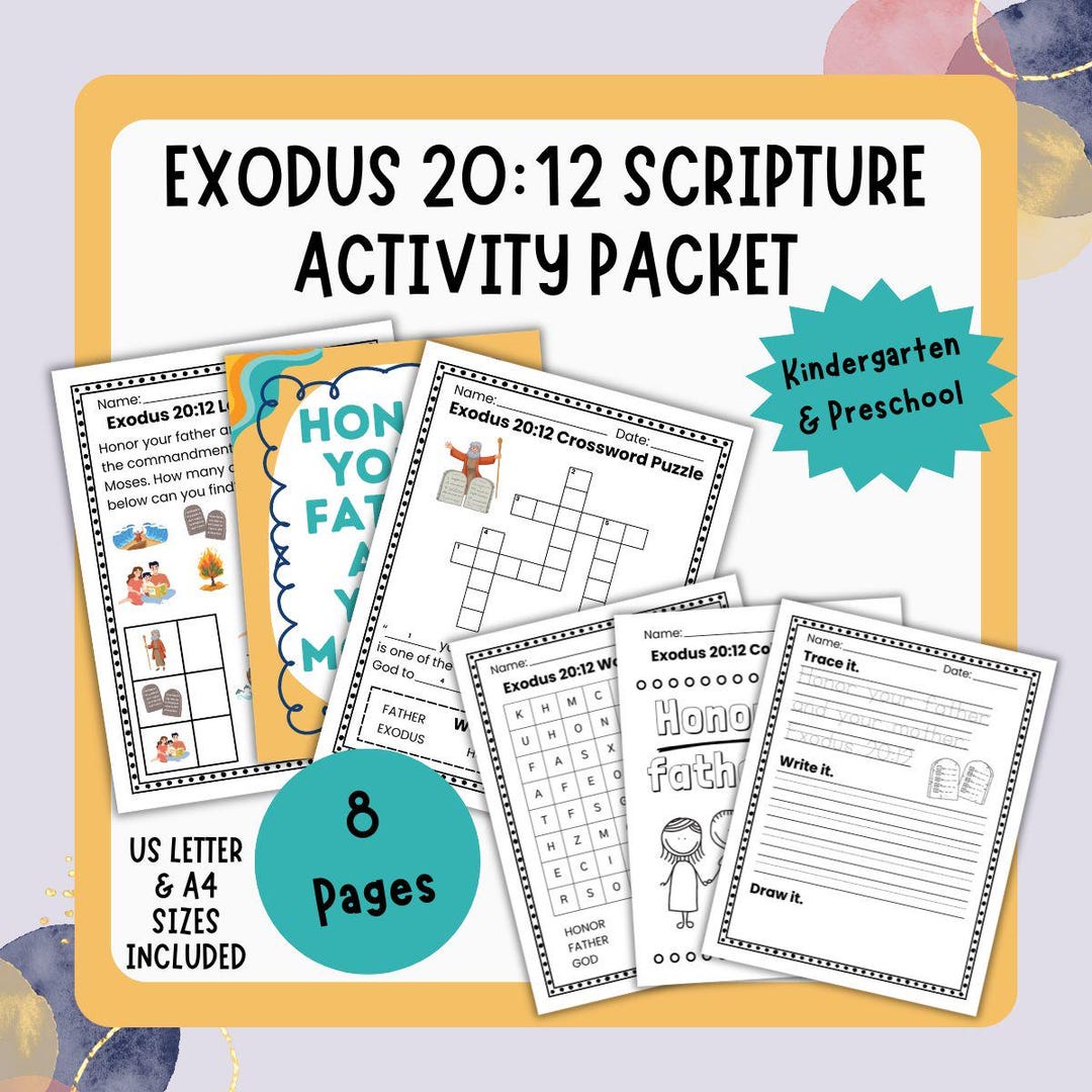 Exodus 20:12 Memory Verse Scripture Packet for Kids (digital Download ...