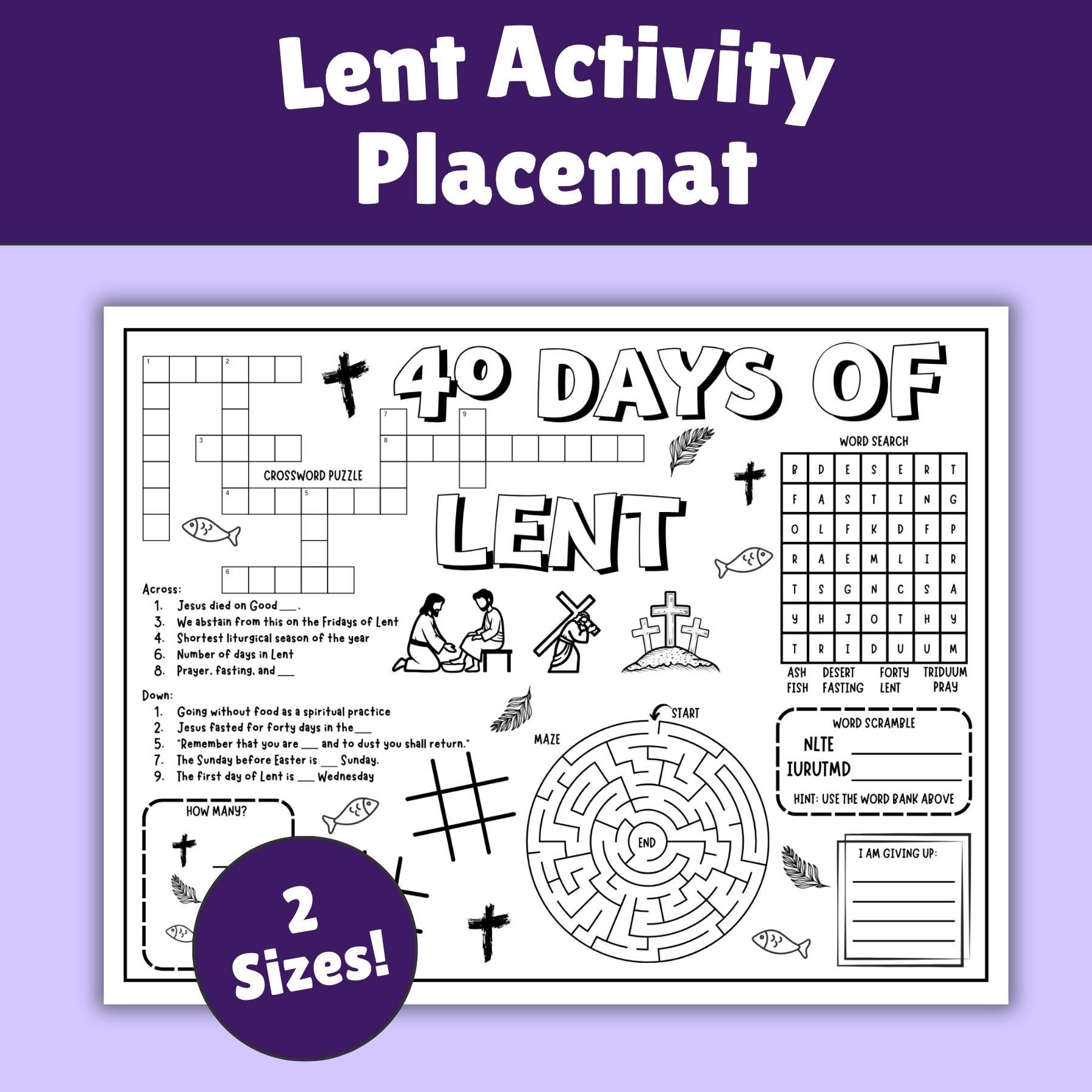 Lent Activity and Coloring Placemat for Catholic Kids (digital Download ...