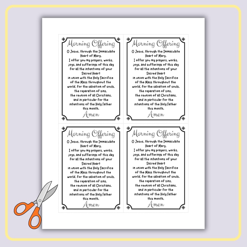 Printable Catholic Morning Offering Prayer Card for Children (digital ...