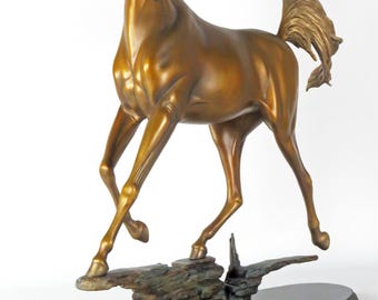 The Sirocco, Arabian horse table top bronze sculpture