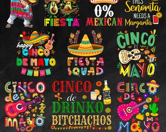 シンコ デ マヨ PNG バンドル、フィエスタ メキシカン パーティー グラフィックス (デジタル ダウンロード)