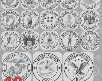 アメリカ軍ロゴバンドル PNG SVG、愛国的なレーザー彫刻デザイン（コースター用）、Glowforge LightBurnファイル、退役軍人へのギフトアイデア