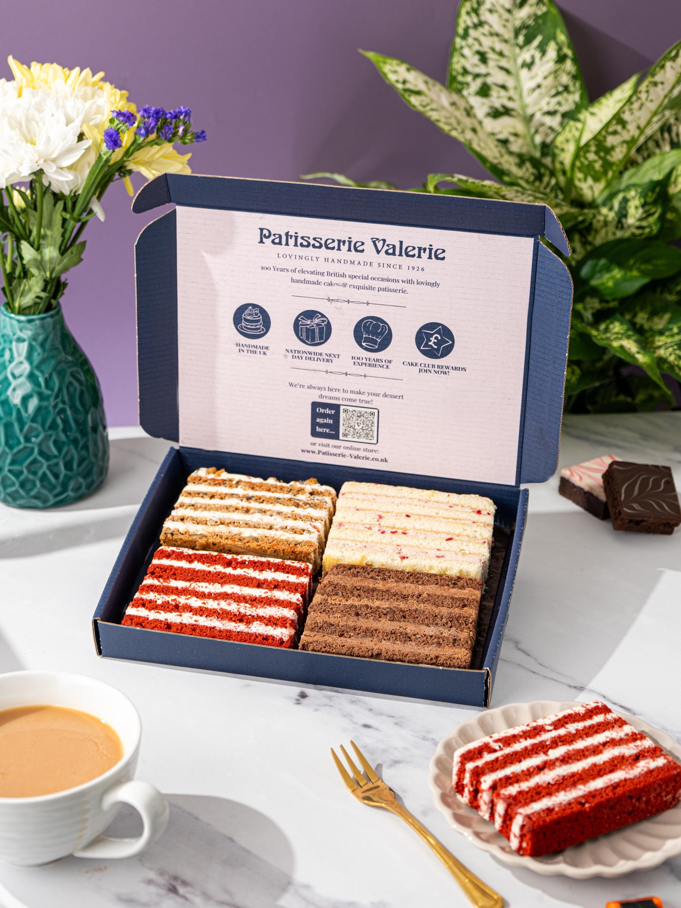 Patisserie Valerie Favourites Cake Slice Gift - 4 Luxurious Slices | Carrot Cake, Red Velvet, Chocolate, Victoria Sponge