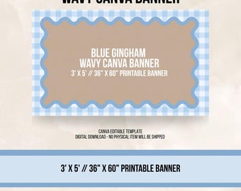 Blue Gingham Banner l Editable Canva Template | 36" X 60" Party Backdrop | Birthday, Bridal & Baby Shower Banner l Digital Download
