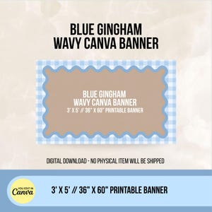 Blue Gingham Wavy Border Banner 36x60 | Editable Canva Template | Blue Party Banner Sign | Custom Banner Template