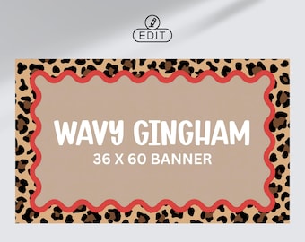 Cheetah Print Wavy Border Banner 36x60 | Editable Canva Template | Animal Print Party Banner Sign | Custom Banner Template