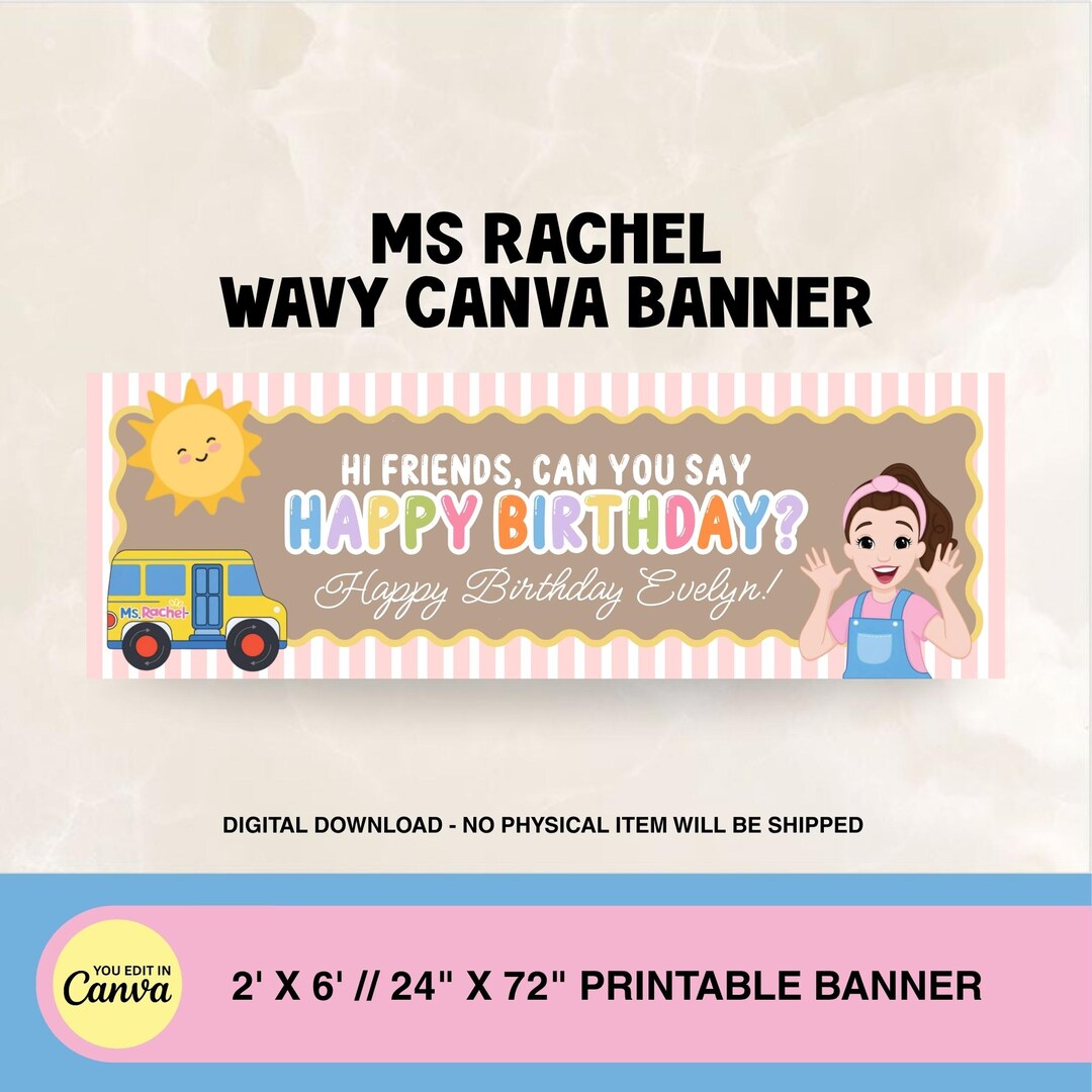 Ms Rachel Birthday Wavy Border Banner 24x72 | Editable Canva Template ...