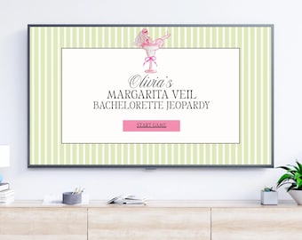 Margarita Veil Bachelorette Jeopardy Game Template l Maragarita Bachelorette Jeopardy Trivia Game Editable Canva l Green Pink Bach Trivia