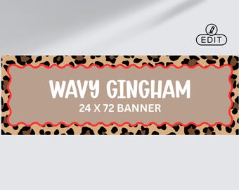 Cheetah Print Wavy Border Banner 24x72 | Editable Canva Template | Animal Print Party Banner Sign | Custom Banner Template
