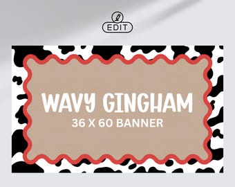 Cow Print Wavy Border Banner 36x60 | Editable Canva Template | Animal Print Party Banner Sign | Custom Banner Template