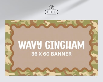 Camo Print Wavy Border Banner 36x60 | Editable Canva Template | Camouflage Print Party Banner Sign | Custom Army Banner Template