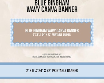 Blue Gingham Banner l Editable Canva Template | 24" X 72" Party Backdrop | Birthday, Bridal & Baby Shower Banner l Digital Download