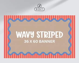 Stripe Wavy Border Banner 36x60 | Editable Canva Template | Kraft Party Banner Sign | Custom Banner Template