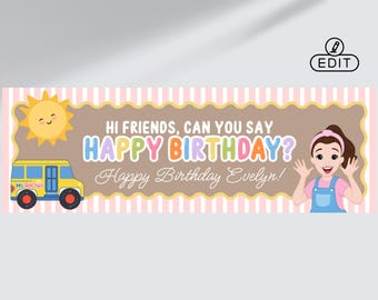 Ms Rachel Birthday Wavy Border Banner 24x72 | Editable Canva Template | First Birthday Kraft Banner| Ms Rachel Pastel Custom Banner Template