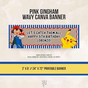 Pokemon Ash & Pikachu Banner | Editable Canva Template | 24" X 72" Party Backdrop | Monster Birthday Decor l Digital Download