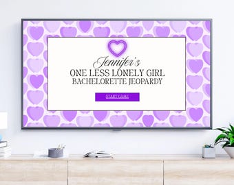 One Less Lonely Girl Bachelorette Jeopardy Game Template | Y2K Bachelorette Jeopardy Trivia Game Editable Canva | Retro Y2K Purple Bach Game