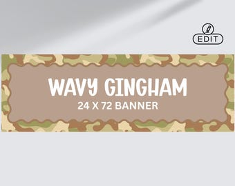 Camo Print Wavy Border Banner 24x72 | Editable Canva Template | Camouflage Print Party Banner Sign | Custom Army Banner Template
